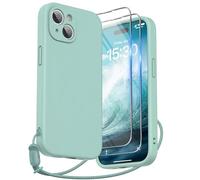 SURPHY Compatible with iPhone 15 Case, Liquid Silicone Shockproof | [2 x Screen Protectors & 1 x Lanyard] Protection for Each Lens, Cover for iPhone 15 6.1", Mint Green