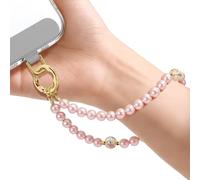 SURPHY Phone Charm, Pearl Phone Strap with Keychain & Tether Tab, Beaded Bracelets Strap for Women, Anti-Lost Wrist Lanyard Chain, Pearl Pink