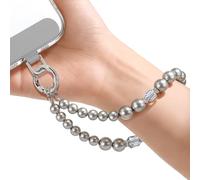 SURPHY Phone Charm, Pearl Phone Strap with Keychain & Tether Tab, Beaded Bracelets Strap for Women, Anti-Lost Wrist Lanyard Chain, Lunar Shadow