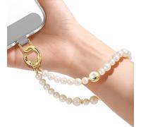 SURPHY Phone Charm, Pearl Phone Strap with Keychain & Tether Tab, Beaded Bracelets Strap for Women, Anti-Lost Wrist Lanyard Chain, Pearl Loop