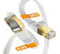 Surplay Cat8 Ethernet Cable 6FT-White-40Gbps,High Speed Flat Patch Cord,Gold-Plated RJ45 Double Shielded with Ground Wire Cat 8 LAN Line for PS5/4,Xbox,Hub,Router,PC,NAS