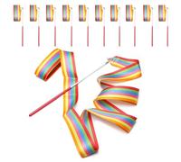 Surplex 10pcs 2 Meter Art Gymnastics Rhythmic Ribbon Twirling Baton Rod,Gym Dance Ribbon Wand Streamer and Stick for Children,Rainbow