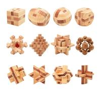 Surplex 12 Pcs 3D Wooden Brain Teaser Puzzle Set - Interlocking Logic IQ Challenge Games, Mind-Bending Assembly & Disentanglement Puzzles for Adults, Teens & Kids - Fun Educational Toy & Gift Idea