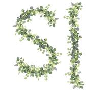 Surplex 2Pcs Artificial Eucalyptus Garland, 6Ft Faux Silver Dollar Eucalyptus Leaves Vines with White Seeds, Fake Hanging Greenery Vines for Wedding Arch Backdrop Wall Table Indoor Outdoor Decor