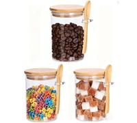 Surplex 3 Pcs Glass Jars with Airtight Lid and Spoon Sleeves Set for Storage, Overnight Oats Container with Lid, Bath Salt Containers 530ml, Decorative home Kitchen Jar for Coffee/Tea/Sugar/Spice