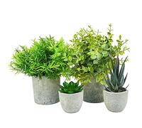 Surplex 4 Set Artificial Plants Indoors in Pots Plastic Fake Plants Potted, Eucalyptus, Rosemary, Small Succulents Plants in Pots Faux Plants for Office Desk Bedroom Kitchen House Decoration