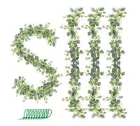 Surplex 4Pcs Artificial Eucalyptus Garland, 6Ft Faux Silver Dollar Eucalyptus Leaves Vines with White Seeds, Fake Hanging Greenery Vines for Wedding Arch Backdrop Wall Table Indoor Outdoor Decor