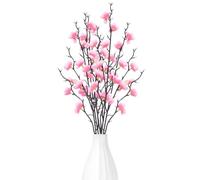Surplex 6 Pack Artificial Pink Plum Blossom, Fake Silk Fabric Plum Floral Bouquets, 21.65" Plastic Simulation Silk Flower for Office Hotel Home Table Wedding Vase Decor, DIY Arrangements