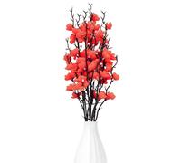 Surplex 6 Pack Artificial Red Plum Blossom, Fake Silk Fabric Plum Floral Bouquets, 21.65" Plastic Simulation Silk Flower for Office Hotel Home Table Wedding Vase Decor, DIY Arrangements