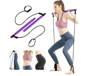 Surplex Bodybuilding Yoga Pilates Stick With Foot Loop, Resistance Band Kit, Portable Exercise Bar for Home Total Body Workout Gym Weightlifting, Color Random
