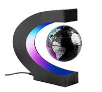 Surplex Floating World Globe with Colored LED Lights C Shape, Magnetic Field Levitation World Map Globe Gravity Educational, Home/Office Desk Decoration Birthday Present for Kids, Black, With UK Plug