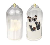 Surplex Makeup Brush Holder Organizer with Clear Lid 360 Rotating Sliding Opening Dustproof Brushes Container, Waterproof Dustproof Spinning Cosmetics Organizer Storage Box for Vanity Bathroom , White