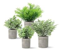 Surplex Pack of 4 Artificial Plants Indoors in Concrete Pots Plastic Fake Greenery Potted Plants, Mini Artificial Plants in Pot, Mini Faux House Plants for Office Bedroom Table Desk Shelf Home Decor