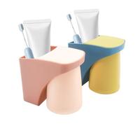 Surplex Wall Mounted Toothbrush Holder for Bathrooms with Magnetic Cup, Tooth Brush Holder Wall without Drilling, Pack of 2 Electric Toothpaste Holder for Family (Yellow + Pink)