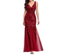 Surplice Dress for Women Womens Fishtail Evening Dresses Embroidered Sleeveless V Neck Wedding Bridesmaid Evening Long Dress Floor Length Bandage Prom Ball Gowns Dress for Women Small (Red, XL)