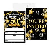 Surprise 50th Birthday Party Invitation, Black and Gold Fill-In Invites For Adult Woman & Man, 20 Invitations With Envelopes(4" x 6"), Party Favors Decorations And Supplies-03