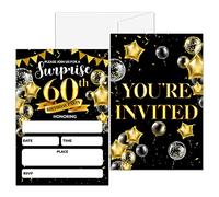 Surprise 60th Birthday Party Invitation, Black and Gold Fill-In Invites For Adult Woman & Man, 20 Invitations With Envelopes(4" x 6"), Party Favors Decorations And Supplies-04