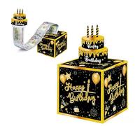 Surprise Birthday Money Box Cash Gift Pull, Fun and Novelty Money Gift Box, Birthday Money Box With Drawtab and 50 Transparent Bags (Black)