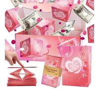 Surprise Exploding Gift Box for Valentine's Day - Creative Heart-Shaped Pink Box, DIY Photo Folding Gift Box, Pop-Up Explosion Money Gift Boxs for Valentine's Day (Pink (sheets*12 + box*1 + bag*1))