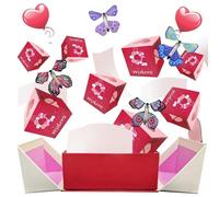 Surprise Gift Box Explosion for Money, Folding Pop-Up Explosion Gift Box with 12 Bounce ＆ 4 Butterfly, Red Envelope Cash Can Put into Money for Birthday Christmas Gifts.