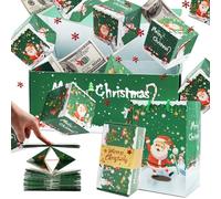 Surprise Gift Box Explosion for Money, Unique Folding Bouncing Red Envelope Gift Box with Confetti, Cash Explosion Luxury for Birthday Anniversary Valentine Proposal (15 Bounces) (Green Christmas)