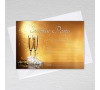 Surprise Party Invitations with Envelopes for special birthday, retirement, anniversary, welcome home occasion: Gold Champagne Surprise Party Invites (Pack of 50 with Envelopes)