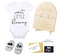 Surprise Pregnancy Announcement for Dad, Positive Pregnancy Test Baby Bodysuit Pregnancy Test Keepsake Wooden Sign Baby Shoes Pregnancy Reveal Card Envelope Baby Announcement Gifts for Husband