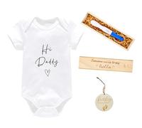 Surprise Pregnancy Announcements for Dad Pregnancy Test Wooden Baby Gift Box Hello Daddy I Can't Wait to Meet You Pregnancy Bodysuit Baby Reveal Pregnancy Bodysuit Gift Sets for