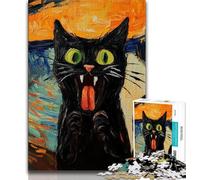 Surprised Black Cat Adult Jigsaws 1000 Pieces Difficult,Challenging To Complete But Fun And Humorous Birthday Present,Gifts,Wall Art (38x26cm)