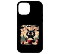 Surprised Black Cat Eating Rice While Ufo Invade Retro Japan Case for iPhone 12 mini