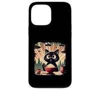 Surprised Black Cat Eating Rice While Ufo Invade Retro Japan Case for iPhone 13 Pro Max