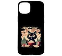 Surprised Black Cat Eating Rice While Ufo Invade Retro Japan Case for iPhone 15 Plus