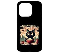 Surprised Black Cat Eating Rice While Ufo Invade Retro Japan Case for iPhone 15 Pro
