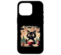 Surprised Black Cat Eating Rice While Ufo Invade Retro Japan Case for iPhone 16 Pro
