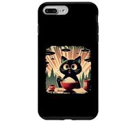 Surprised Black Cat Eating Rice While Ufo Invade Retro Japan Case for iPhone 7 Plus/8 Plus