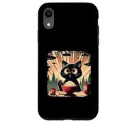 Surprised Black Cat Eating Rice While Ufo Invade Retro Japan Case for iPhone XR