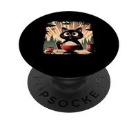 Surprised Black Cat Eating Rice While Ufo Invade Retro Japan PopSockets Adhesive PopGrip