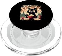 Surprised Black Cat Eating Rice While Ufo Invade Retro Japan PopSockets PopGrip for MagSafe