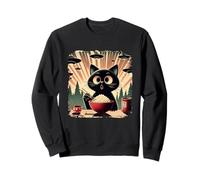 Surprised Black Cat Eating Rice While Ufo Invade Retro Japan Sweatshirt