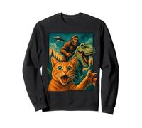 Surprised Black Cat UFO Retro Sci Fi Alien Encounter Fantasy Sweatshirt