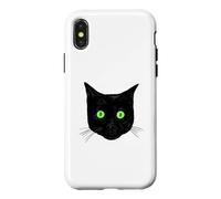 Surprised Black Cat with green eyes Black Cat Face Case for iPhone X/XS