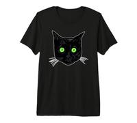Surprised Black Cat with Green Eyes Black Cat Face Premium T-Shirt