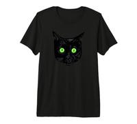 Surprised Black Cat with Green Eyes Black Cat Face Premium T-Shirt