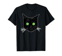 Surprised Black Cat with Green Eyes Black Cat Face Value Graphic T-Shirt