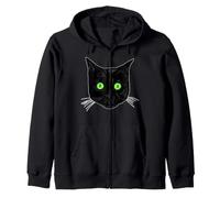 Surprised Black Cat with green eyes Black Cat Face Zip Hoodie