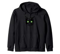 Surprised Black Cat with green eyes Black Cat Face Zip Hoodie
