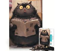 Surprised Cat Reading Newspaper Jigsaw Puzzle for Teenagers 1000 Pieces Enhance Recall Quiet Fun Exact Edge Artistic Gift (38x52cm)