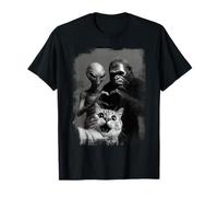 Surprised Cat Selfie Alien and Gorilla Big-Foot Sasquatch T-Shirt