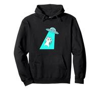 Surprised Cat UFO Beam Abduction Feline Cosmic Adventure Pullover Hoodie