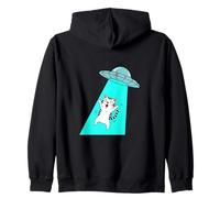 Surprised Cat UFO Beam Abduction Feline Cosmic Adventure Zip Hoodie